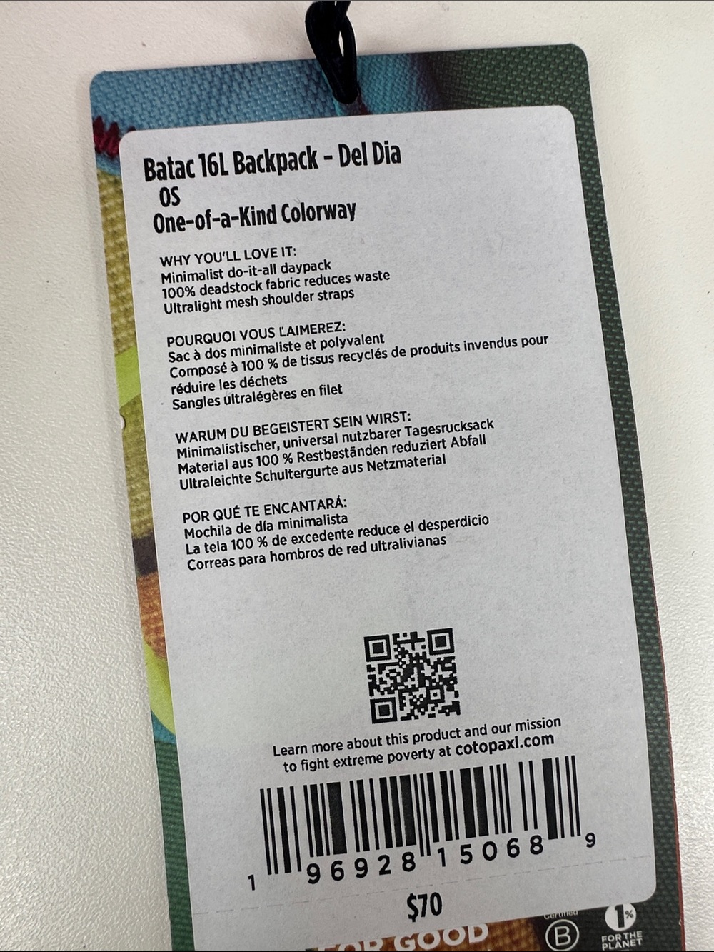 Cotopaxi Batac Del Día 16L Backpack One-of-a-Kind Multicolor Lightweight Daypack - Picture 7 of 7
